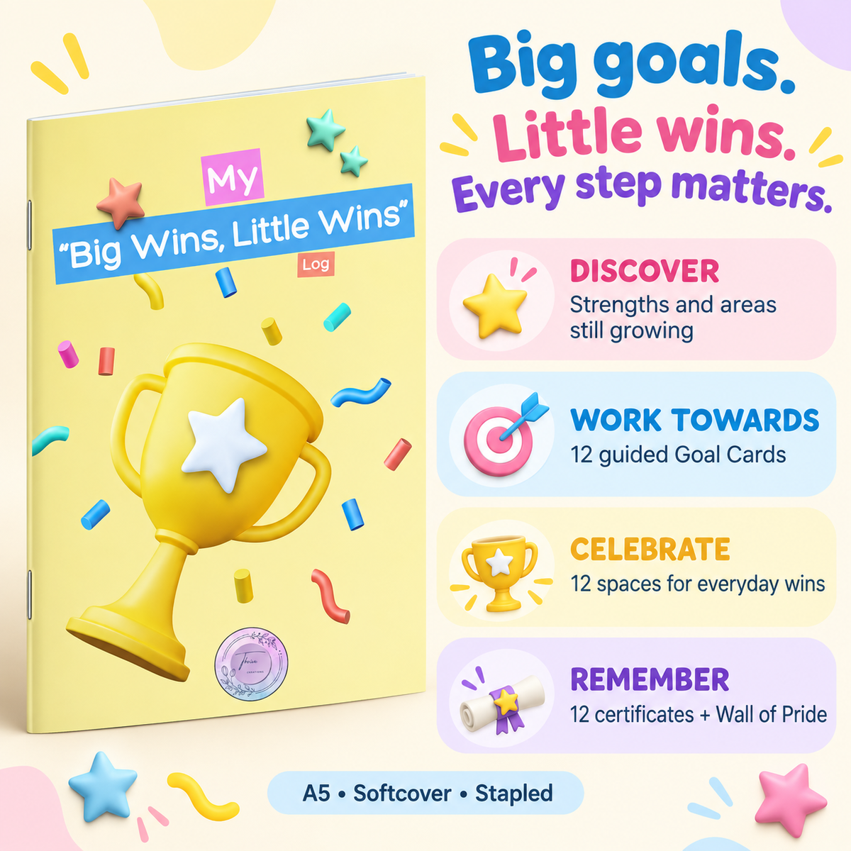 My "Big Wins, Little Wins" Log | Goal Tracker for Kids | Strengths & Celebrations Book
