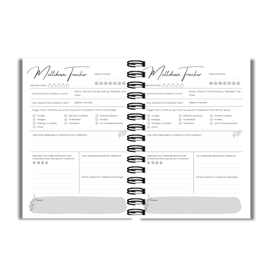 Meltdown Tracker | Thrive Focus Collection | Behaviour & Trigger Log for SEN Parents of Children with Autism & ADHD | A5 Journal