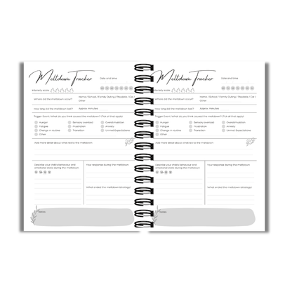 Meltdown Tracker | Thrive Focus Collection | Behaviour & Trigger Log for SEN Parents of Children with Autism & ADHD | A5 Journal