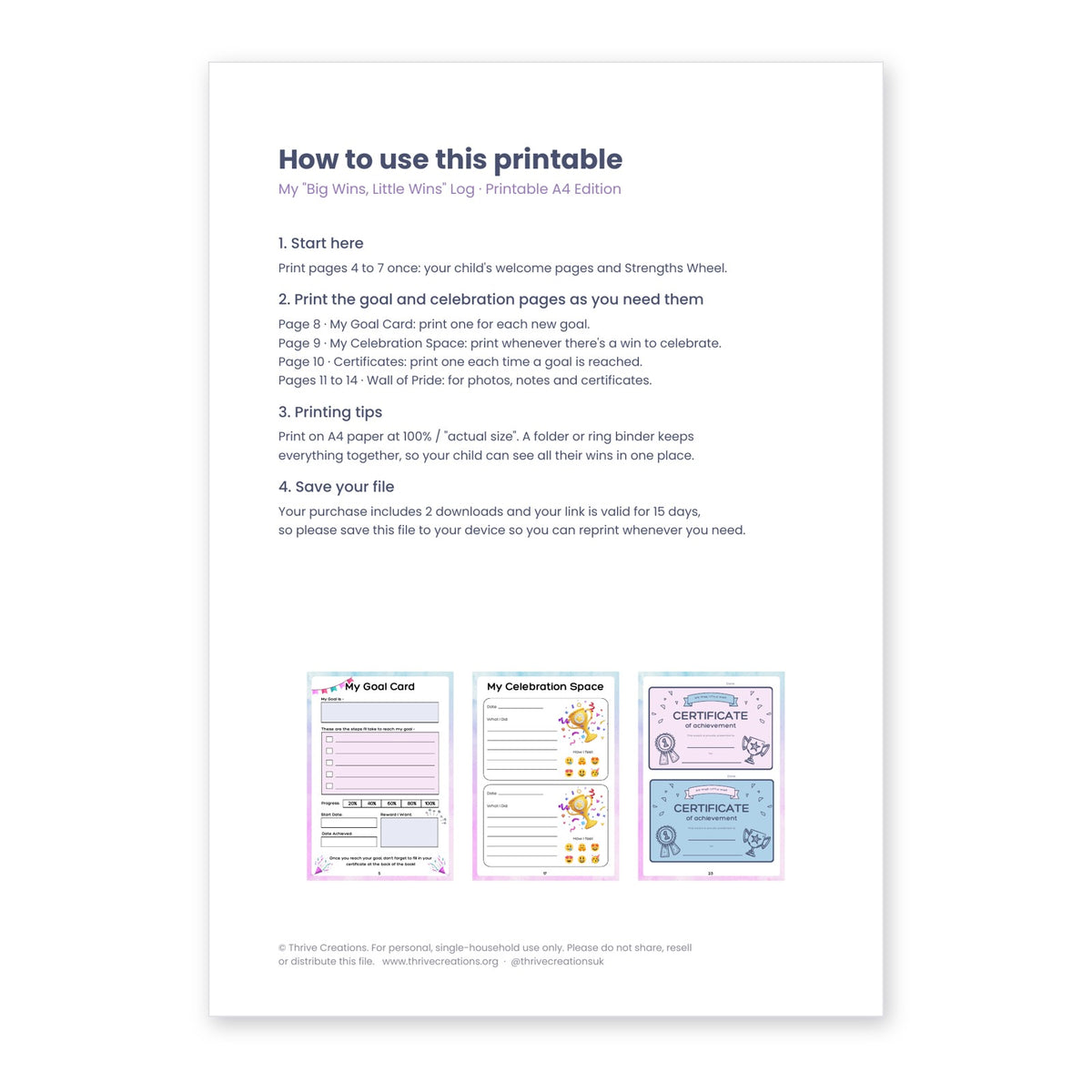 My "Big Wins, Little Wins" Log | Printable Goal Tracker for Kids | Digital Download