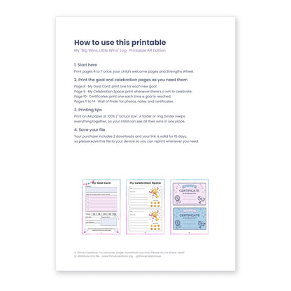 My "Big Wins, Little Wins" Log | Printable Goal Tracker for Kids | Digital Download