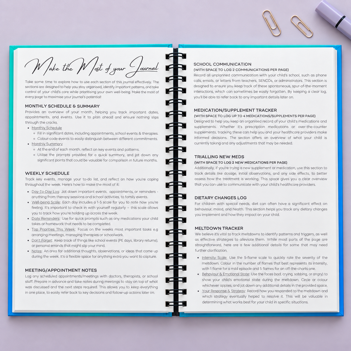 Don't Just Survive: Thrive journal, A5 wire-bound behaviour and meltdown tracker for SEN families, Thrive Creations — image 7