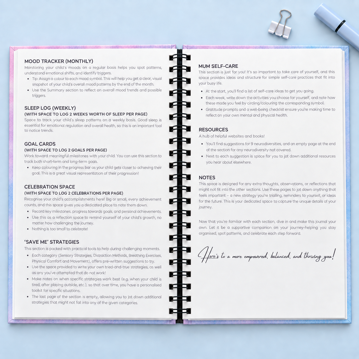 Don't Just Survive: Thrive journal, A5 wire-bound behaviour and meltdown tracker for SEN families, Thrive Creations — image 8