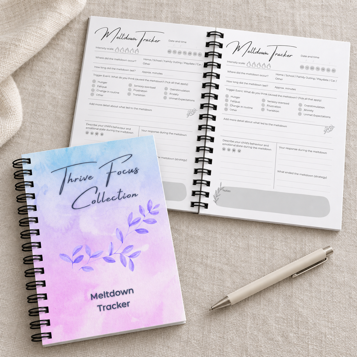 Meltdown Tracker, A5 wire-bound behaviour and trigger log for SEN parents, Thrive Creations — image 2