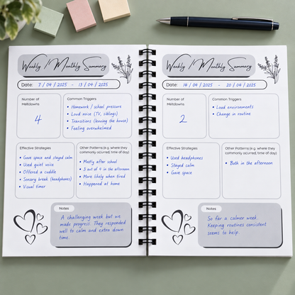 Meltdown Tracker, A5 wire-bound behaviour and trigger log for SEN parents, Thrive Creations — image 4