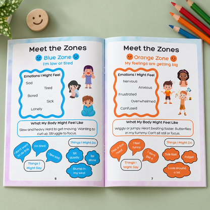 My Emotions & Regulation Workbook for Kids | Zones of Regulation | Emotional Check-In Tool
