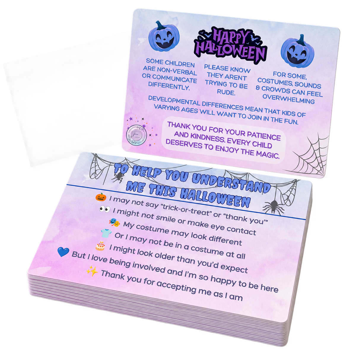 Halloween Trick-or-Treat Communication Cards | A7 Double-Sided Cards | Pack of 15