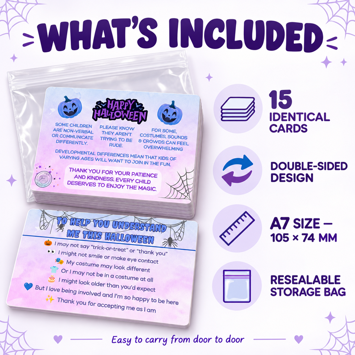 Halloween Trick-or-Treat Communication Cards | A7 Double-Sided Cards | Pack of 15