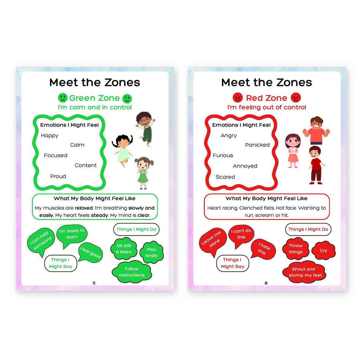 My Emotions & Regulation Workbook | Printable Zones of Regulation Workbook for Kids | Digital Download