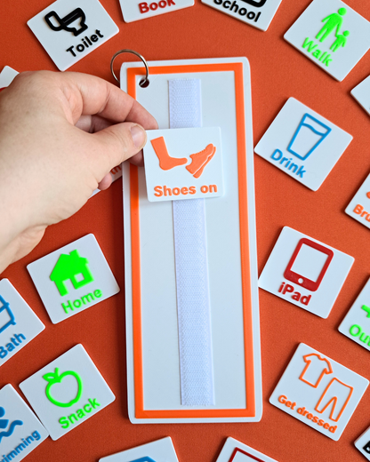 Daily Routine Visual Schedule Bundle - Board with 20 Velcro Tags and Tag Wallet