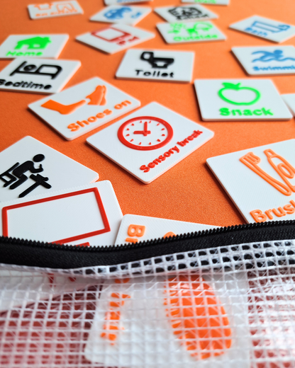 Daily Routine Visual Schedule Bundle - Board with 20 Velcro Tags and Tag Wallet